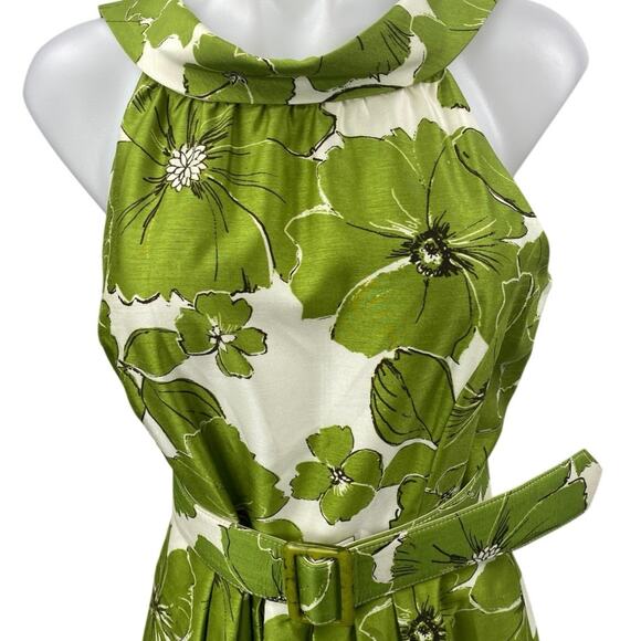 NEW Jessica Howard Green Satin Floral Sleeveless Belted Mini A-line Dress Sz 12 - Picture 3 of 4